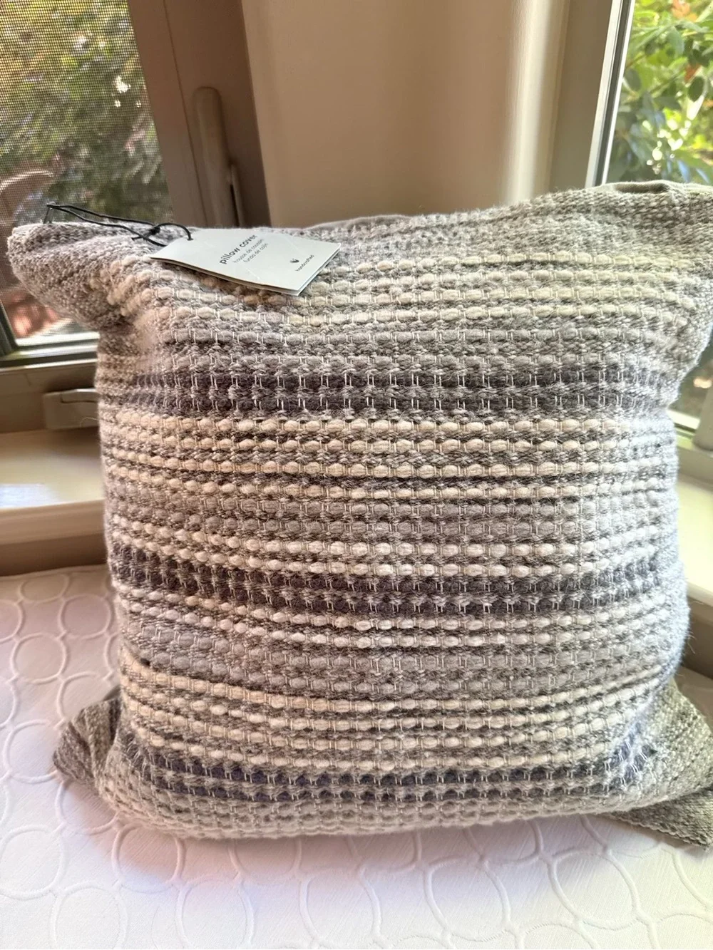 West Elm Striped Woven Pillow in Gray and Cream